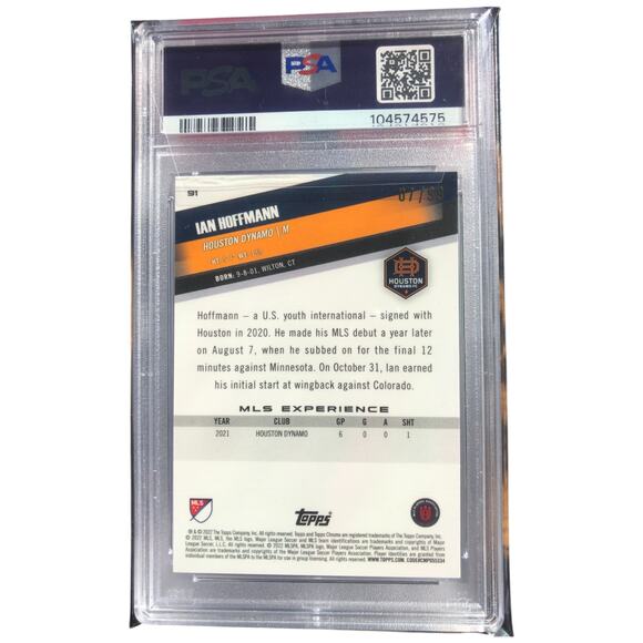 2022 Topps Chrome MLS Neon Green Lava #91 Ian Hoffmann Dynamo /99 PSA 10 GemMint - Picture 2 of 5